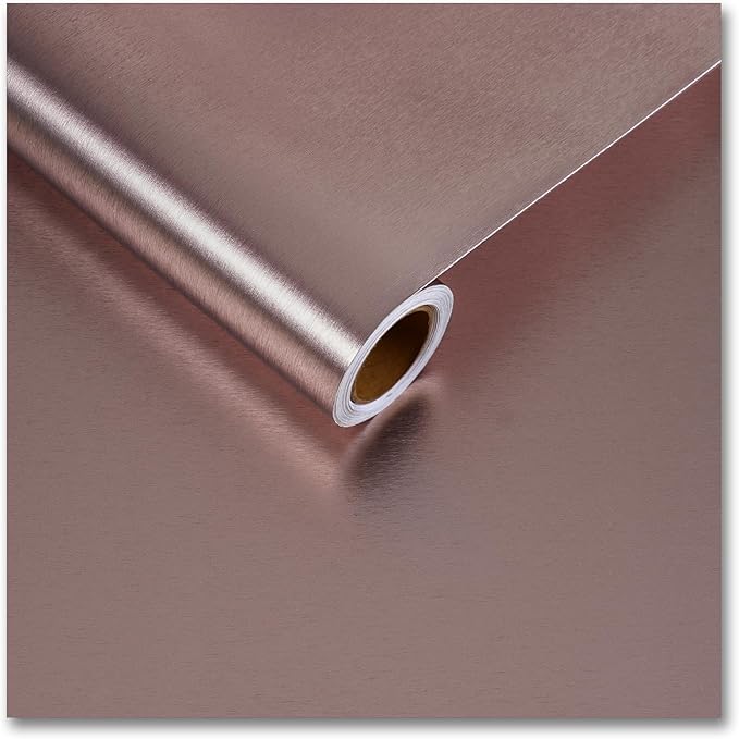 CRE8TIVE 12"x80" Rose Gold Stainless Steel Contact Paper for Kitchen Wallpaper Peel and Stick Brushed Metallic Wallpaper Heat Resistant Self Adhesive Metal Vinyl for Appliance Dishwasher Fridge Covers