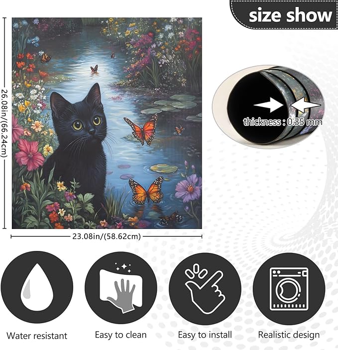 Dishwasher Magnet Cover, Black Cats Flowers Magnet Sticker Fridge Panel Decal for Home Kitchen Decor, 23x26in