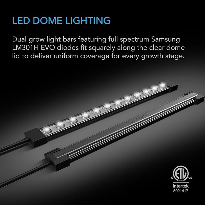 AC Infinity Heavy-Duty Humidity Dome with Full Spectrum LED Grow Light Bars, Samsung LM301H EVO Diodes, 3mm Thickest Dome and 5x8 Trays, Vent Extension Panels, for Seed Starting and Propagation
