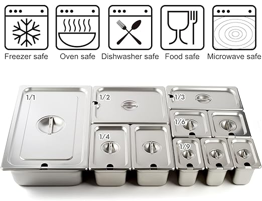 CURTA 6-Pack Slotted Steam Table Pan Lid with Handle, NSF Approved, Hotel & Catering Food Pan Cover