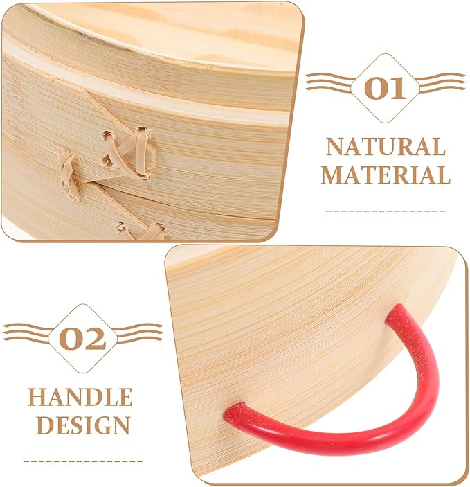 Steamer Basket with Cover 20cm Red-ear Double Handle Food Steamer for Vegetables Dumplings and Bao Buns Household and Commercial Cooking