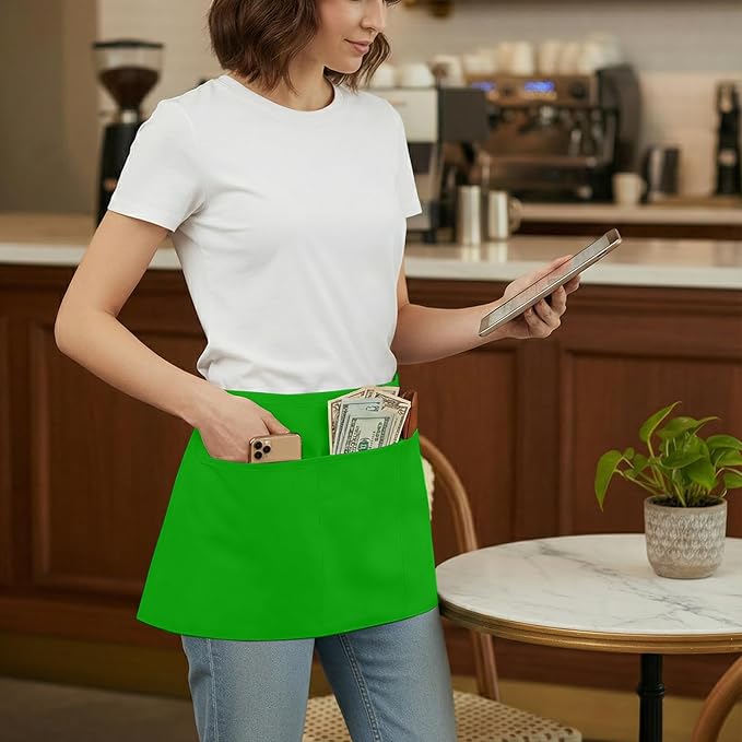 BOHARERS Waist Apron with 3 Pockets - Black Waitress Waiter Server Short Aprons