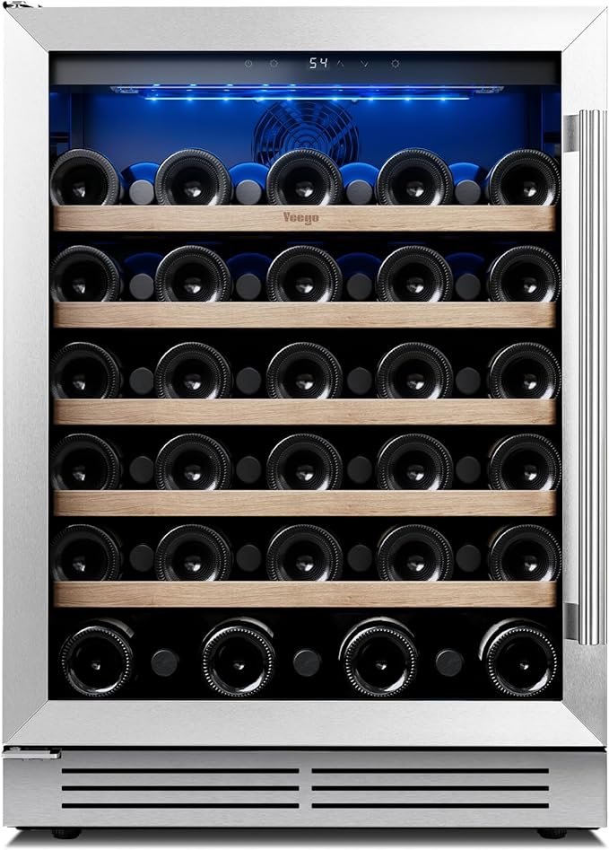 Yeego 24 Inch Wine Fridge Cooler - 52 Bottles Wine Cooler with Glass Door, 40-65℉ Built-In or Freestanding Refrigerator, Under Counter Wine Fridge for Kitchen Bar Office (Left-Hinged)