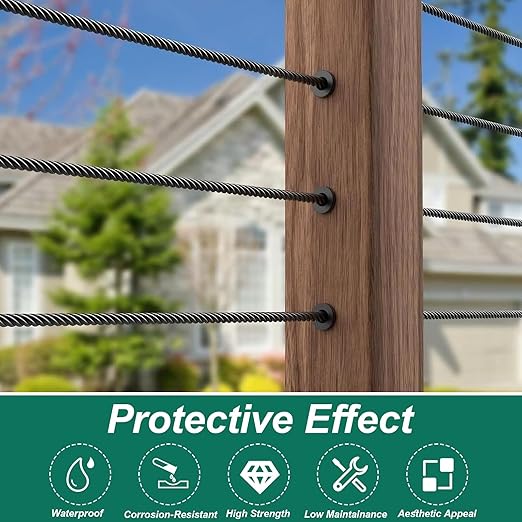 120 Packs Cable Railing Protector Sleeves Stainless Steel Protective Sleeves Deck Cable Railing Hardware Kit Invisible Cable Sleeves for 1/8" Cable Railing System for Wood Composite Posts
