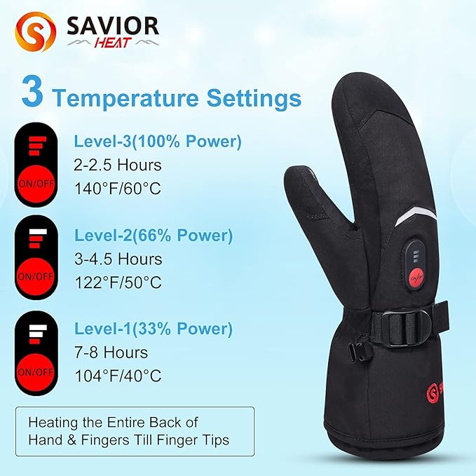 Heated Ski Gloves, Heated Mittens for Men Women,7.4V Rechargeable Battery Gloves for Skiing Hiking