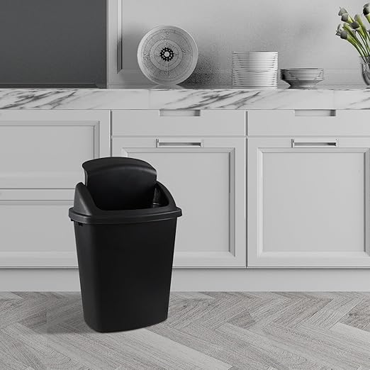 4 Pack 6.6 Gallon Black Garbage Bins, Plastic Trash Can with Swing Lid