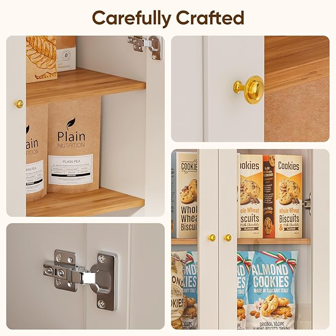 70.8" Tall Farmhouse Kitchen Pantry Cabinet with Doors, Modular Storage Cabinet with 4-Tier Adjustable Shelves, White, Wooden Hutch for Living Room, Kitchen, Set of 2