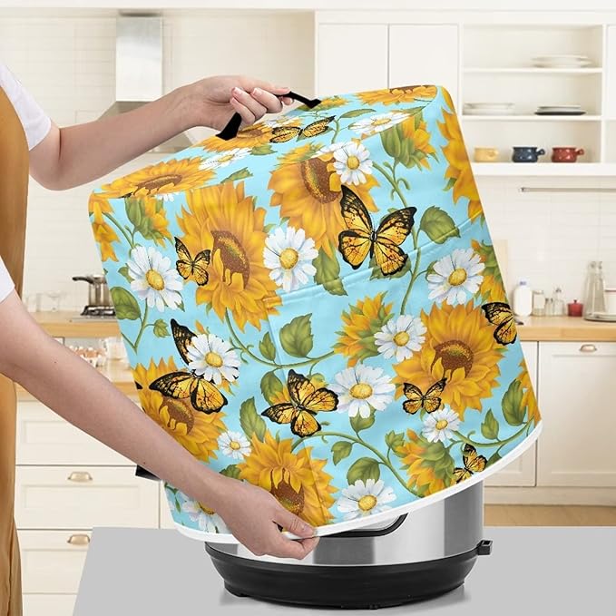 Butterfly and Sunflower Kitchen Decor Accessories Appliance Dust Cover for Electric Pressure Cooker/Air Fryer/Rice Cooker/Steamer/Toaster,Pressure Cooker Cover 3 qt