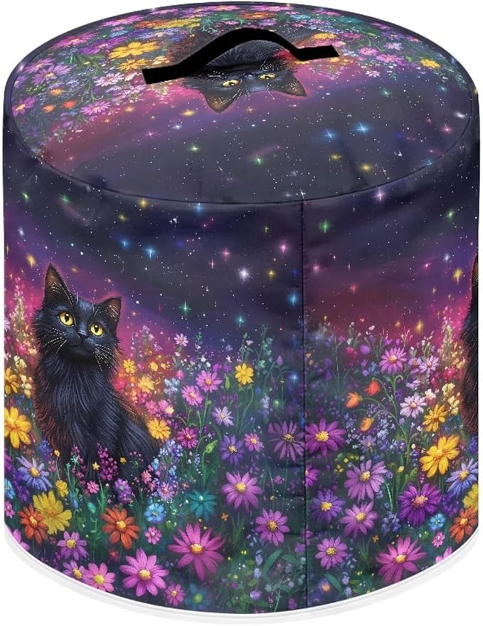 Xoenoiee Black Cat Colorful Daisy Pattern Pressure Cooker Cover Kitchen Appliance Dust Cover with Pockets for Rice Cooker Air Fryer Slow Cooker, for 8 Qt Pot