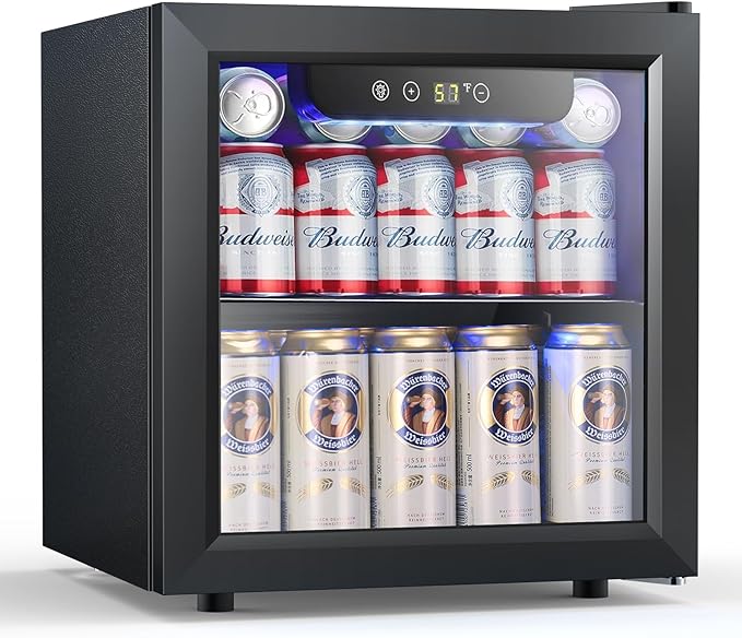 COWSAR Beverage Refrigerator, 50 Cans Wine Cooler, ETL Approved 1.3 Cu.ft Mini Fridge with Glass Door, Adjustable Shelves, Digital Temperature Freestanding Small Drink Fridge for Soda Beer or Wine