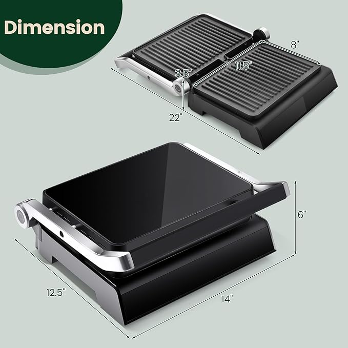 ARLIME Panini Grill Press Sandwich Maker, 180 Degrees w/5 Auto Cooking Modes & LED Display, 1200W Electric Indoor Grill with Removable Plates & Drip Tray, 3 in 1 Panini Press Grill for Breakfast
