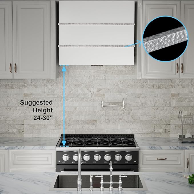 Akicon Range Hood 36 Inch, Stainless Steel Ducted Kitchen Hood with Powerful Motor, Wall Mount Modern Box, 36W X 30H X 14D Inch, AK-HS36HA-SWN (Signal White with Nickel)
