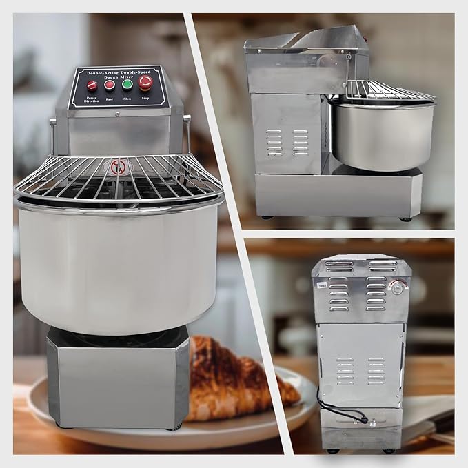 INTSUPERMAI Commercial Dough Mixer Machine Electric Food Mixer with Double Action Double Speed Spiral Mixing for Schools Bakeries Restaurants Pizzerias 110V (Standard Type, 40L)