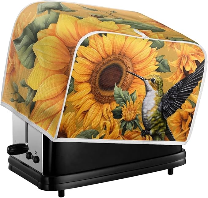 Sunflower Hummingbird Print Toaster Cover 4 Slice for Kitchen Small Appliance Universal Size Bread Maker Dustproof Cover