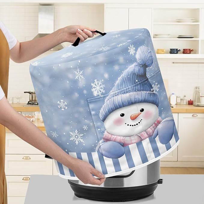 Cute Snowman Cooker Protective Cover Bee Air Fryer Dust Cover Dust Covers for Kitchen Appliances Small Kitchen Appliance Covers with Top Handle and Storage Pockets Decor M