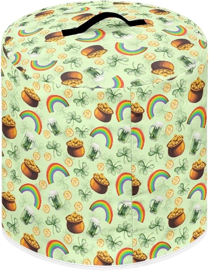 Green Hat Rainbow Gold Coin Print Kitchen Appliance Cover,St. Patrick's Day Theme Pressure Cooker Cover 6 Quart Dust Cover for Air fryer/Rice Cooker/Oven/Toaster/Stand Mixer/Steamer