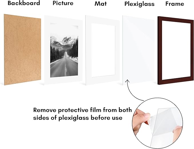 Americanflat 11x15 Picture Frame with Polished Plexiglass - Set of 5 - Use as 8x12 Frame with Mat or Display 11x15 Photo Without Mat - Galleria Collection - Picture Frames for Wall Display - Mahogany