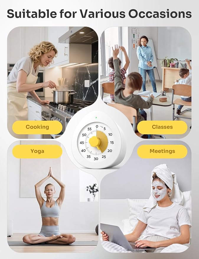 LIORQUE Visual Timer for Kids, 60-Minute Countdown Kitchen Timers for Cooking, Kids Timer with Silent Operation & Countdown Pause for Teaching Classroom Office