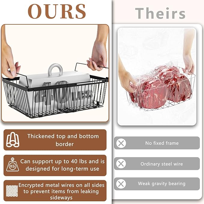 Large Freezer Organizer Bins，Upgraded Bottom Leak-Proof net，Fit 10 to 20 Cu.Ft Deep Freezer，3 Pack， Expandable Stackable Chest Freezer Organizer Bins , for Fridge, Deep Freezer, Cabinet
