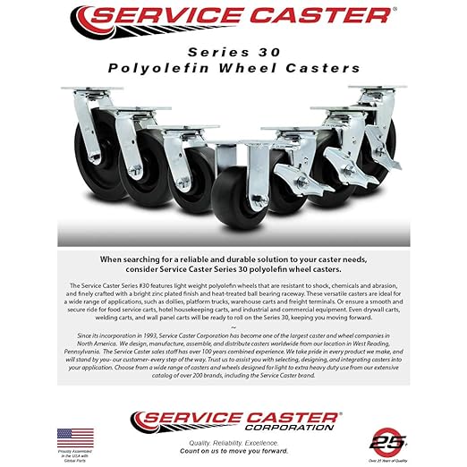 Service Caster Brand Replacement Caster for Uline Caster H-3323R - Rigid Top Plate Caster with 8 Inch Polyolefin Wheel - Heavy Duty Replacement Caster - Fits Platform, U-Boat and Panel Trucks H-1827