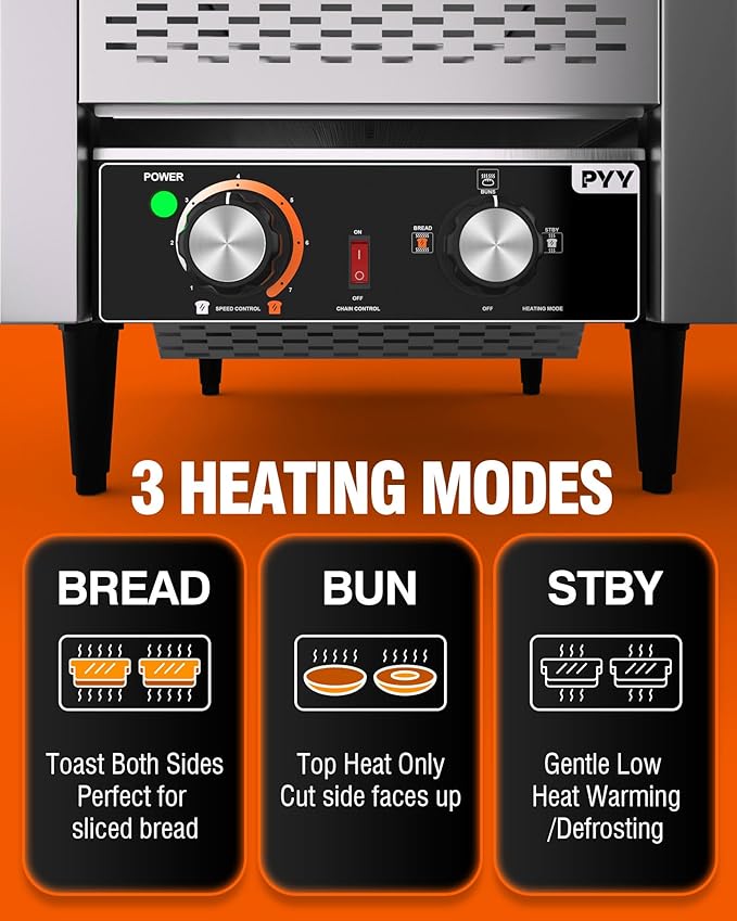 PYY Commercial Conveyor Toaster - 300 Slices/Hour Restaurant Conveyor Toaster for Bun Bagel Bread, Heavy Duty Stainless Steel 1900W, 110V
