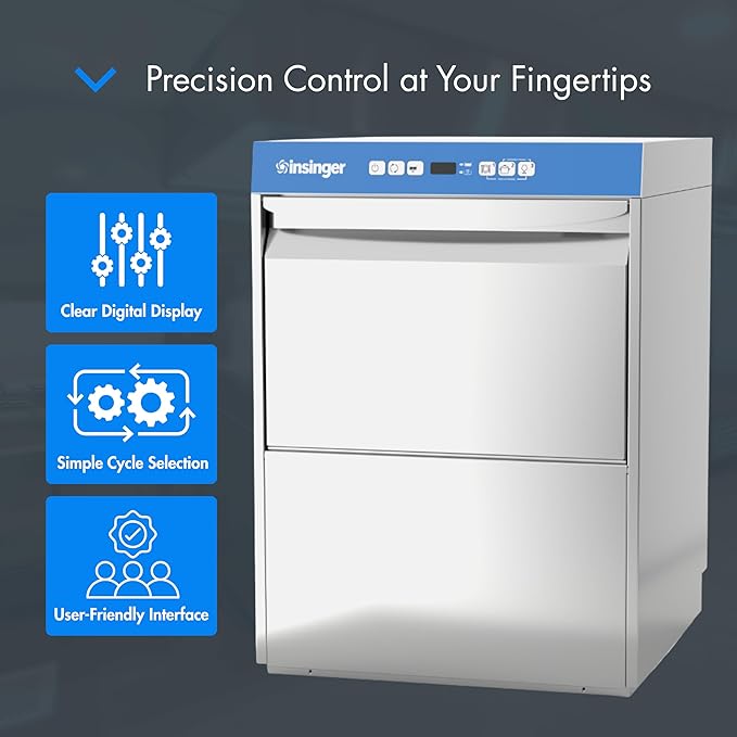 CADET Undercounter Dishwasher, 23-5/8"W x 24"D x 33-1/2"H, 30 Racks/Hr, 3 Wash Cycles, Built-In 3 Gal. Booster & Rinse Pump, 0.8 Gal. Per Rack, LED Indicators, Stainless Steel, 208V, 1PH