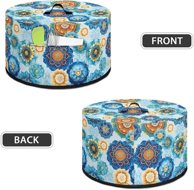 Boho Mandala Floral Blue Print Slow Cookers Dust Cover Fit Most 6/7/8 Quart Crock Pot Stain Resistant Air Fryer Cover with Accessory Pocket and Handle Washable