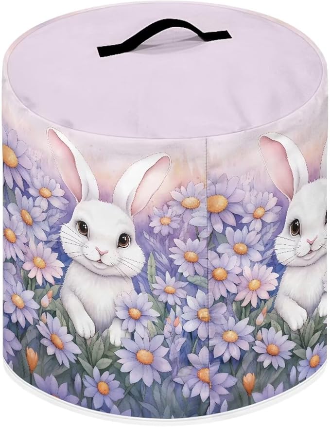 Pressure Cooker Cover for 8 Quart Air Fryer, Stain Resistant Washable Round Protective Electric Appliance Cover Kitchen Easter Decoration, Bunny Purple Flower