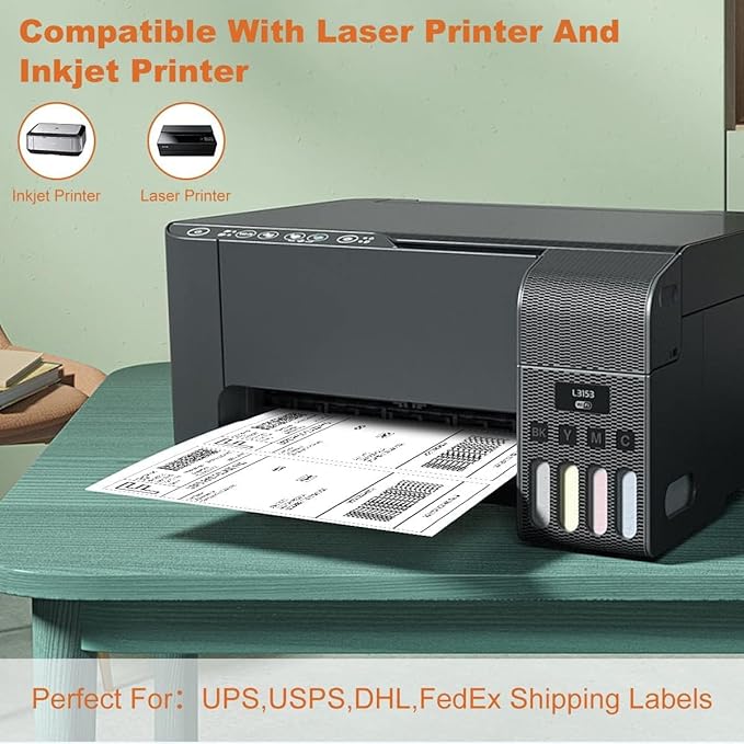 Half Sheet Laser/Ink Jet Shipping Labels UPS FedEx Address Labels (2000 Sheets, 4000 Labels)
