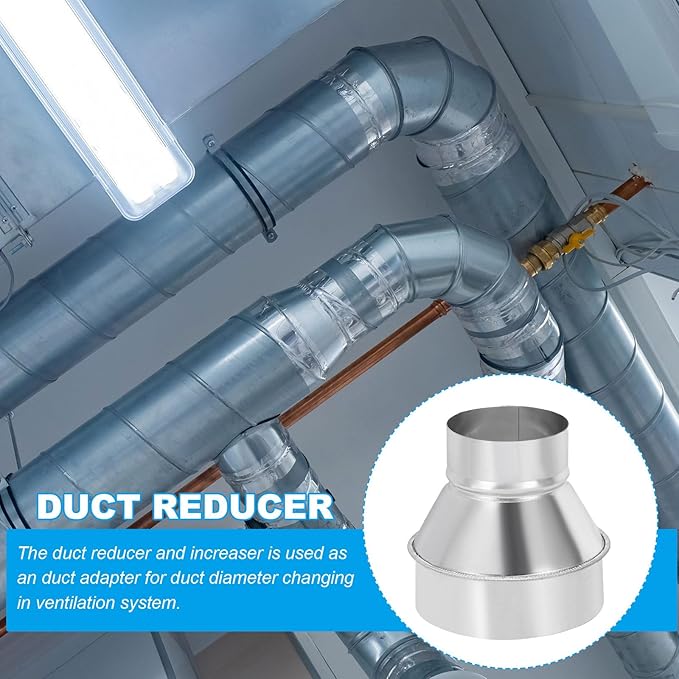 PATIKIL 5 Inch to 3 Inch Round Duct Reducer Increaser Connector, Galvanized Steel Air Duct Adapter Pipe Fitting for Bathroom Kitchen Inline Ventilation Systems, Silver Tone