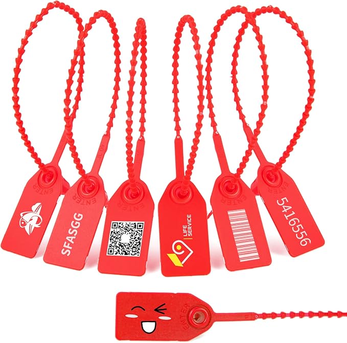 100 Plastic Tamper Seals Fire Extinguisher Tags Numbered Zip Ties Pull Tite Security Tags Disposable Self-Locking Safety Ties (Red)