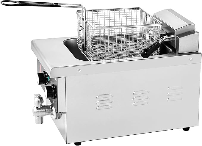 VEVOR Commercial Deep Fryer, 9Qt /8.5 L Single Oil Fryer, 1mm Thickened Stainless Steel, 1750W Electric Countertop Fryer with Basket, Time & Temp Control, for Kitchen Restaurant Use, Silver