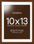 Homeforia 10x13 Brown Picture Frame, High End Dark Oak 10x13 Walnut Poster Frame with Mat 8.5x11, 10 x 13 Wooden Frames Matted to 8 by 10 inch Photo, 13x10 Frames, Tempered Glass, Wall Kit, Set of 1