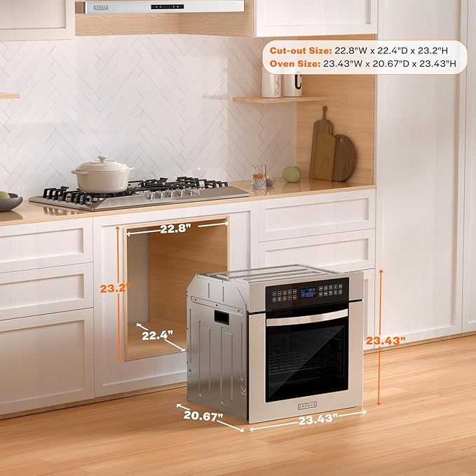 Empava 24 Inch Electric Single Wall Oven with 10 Cooking Modes, Convection Fan and Rotisserie, Screen Touch Control, Stainless Steel