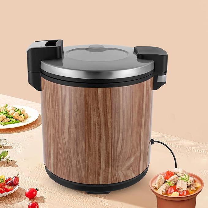 120 Cup Large Capacity Commercial Rice Cooker Warmer with Nonstick Inner Pot, Adjust Temper Soup Warmers Sushi Rice Warmer for Restaurant Party Family, Only Warm Function (Wood Grain Style)