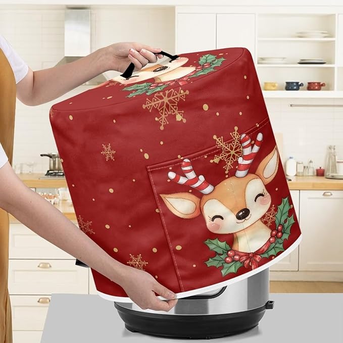 Cute Elk Pressure Cooker Cover Instant Pot Accessories Instant Pot Kitchen Appliance Dust Cover with Pockets for Rice Cooker Air Fryer Slow Cooker Dust Covers for Kitchen Size S