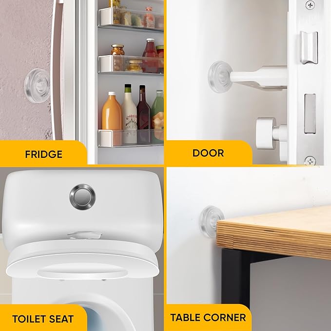 Large 2" Door Knob Wall Protectors – 4 Clear Self-Adhesive Silicone Bumper Pads in Jelly Crown Shape – Noise Dampening Wall & Furniture Guards by VELLAX