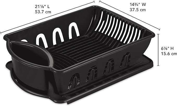 Sterilite Large 2 Piece Sink Set, with Drainboard for Drying, Holds Clean Dishes in the Kitchen such as Plates, Cups, and Silverware, Black, 6-Pack