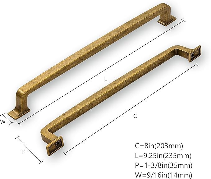 Khtumeware 10 Pack 8 Inch Brushed Brass Cabinet Handles & Pulls - Gold Drawer Hardware