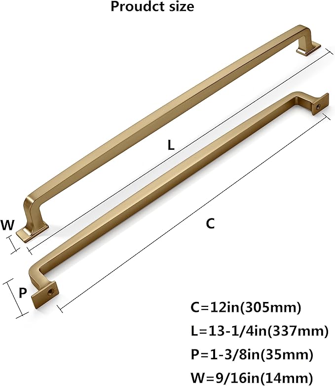 khtumeware 6 Pack 12 Inch Cabinet Handles Brushed Brass & Gold Drawer Pulls