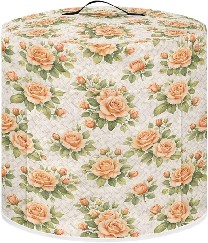 Xoenoiee Peach-colored Roses Print Kitchen Appliance Dust Cover with Pockets, Electric Pressure Cooker Cover Compatible with Crock Pot, Rice Cooker Covers, for 6 Qt