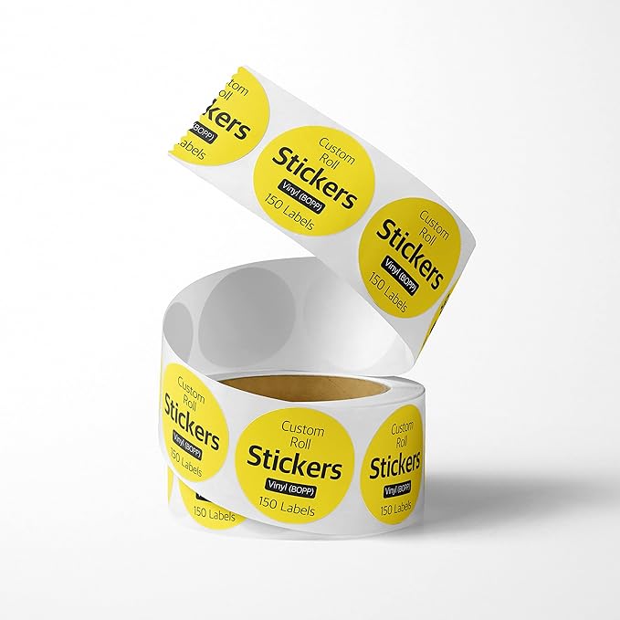 150 Roll Labels Personalized and Custom Design Stickers for Your Business Round Square Heart Star Die-Cut Any Shape and Size with Your Logo Text Image (Vinyl (BOPP))