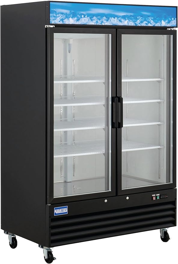 Kratos Commercial Two Door Merchandising Refrigerator, Two Swing Door Mobile Black Display Refrigerator for Shops and C Stores, 53" Wide, LED Lighting, 115V (67K-206)