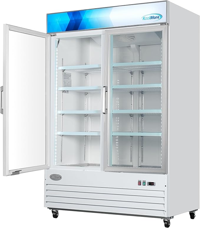 KoolMore 53 in. Commercial Two Glass Door Display Upright Freezer Merchandiser in White 45 Cu. Ft. (MDF-2GD-45C-WH)