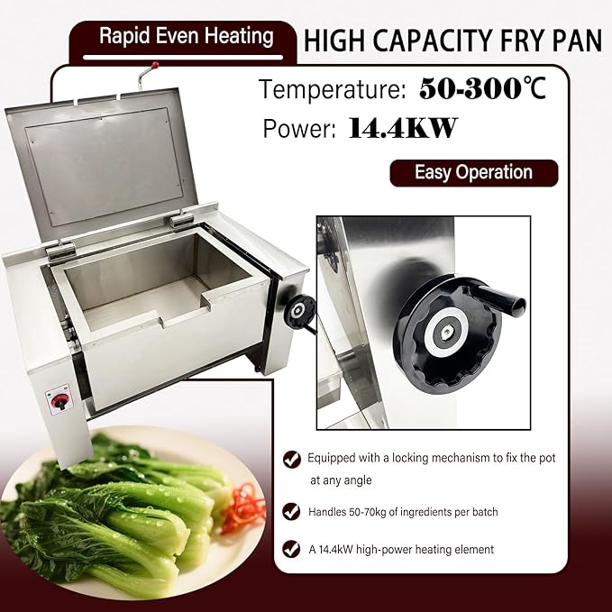 Commercial Tilting Skillet Braising Pan 38.3Gal (145L) Stainless Steel High-Capacity Fry Pan for Restaurants, Hotels, Batch Cooking 220V 3PH