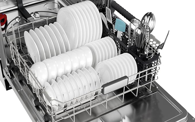 SHARP SDW6757ES Slide-In Dishwasher, Stainless Steel Finish, 24" Wide, Soil Sensors, Premium White LED Interior Lighting, Smooth Glide Rails, Heated Dry Option, Responsive Wash Cycles, Power Wash Zone