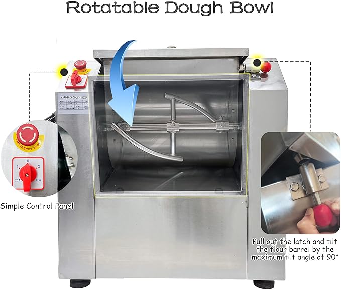 INTSUPERMAI 110V Commercial Dough Mixer Machine 15 KG Kneading Capacity Electric Food Mixer Flour Mixer1500W/2HP for Dough Mixing Kneading