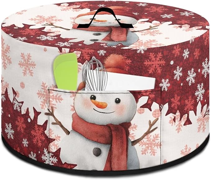 Snowman Snowflake Print Slow Cooker Cover with Accessory Pocket and Top Handle for Dust Protection Easy to Remove Winter Kitchen Appliance Organizer Christmas Decor Kitchen Accessories