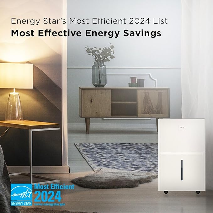 TCL 3000 Sq. Ft. Smart Dehumidifier, Energy Star Most Efficient, Ultra-Compact, 32 Pints Per Day, for Whole House, Basement, Bathroom & Bedroom, Works with Alexa/Google Assistant