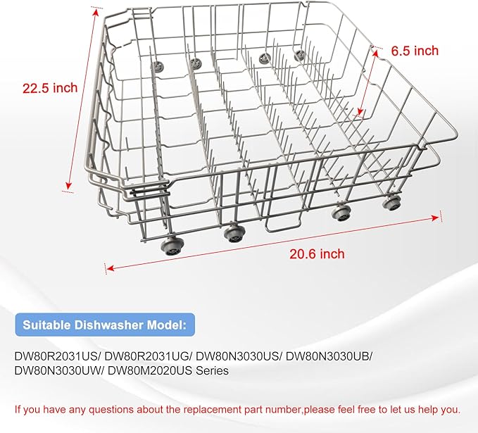 【2026 UPGRADED】DD82-01384A Dishwasher Lower Rack Replacement Parts Fit for Samsung Dishwaher DW80R2031US, DW80R2031UG, DW80N3030US, DW80N3030UB, DW80N3030UW, DW80M2020US